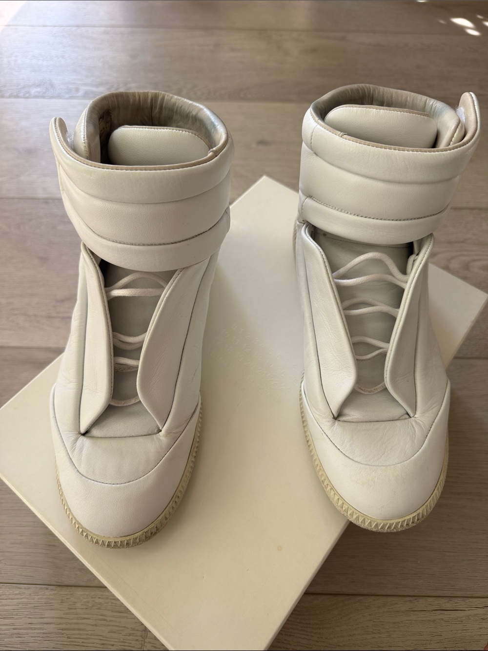 Margiela Future High-Top Leather Sneakers in White- Women's Fashion Sneakers